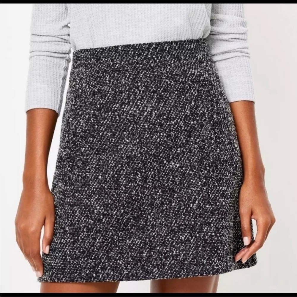 LOFT Black and White Boucle A-Line Skirt
